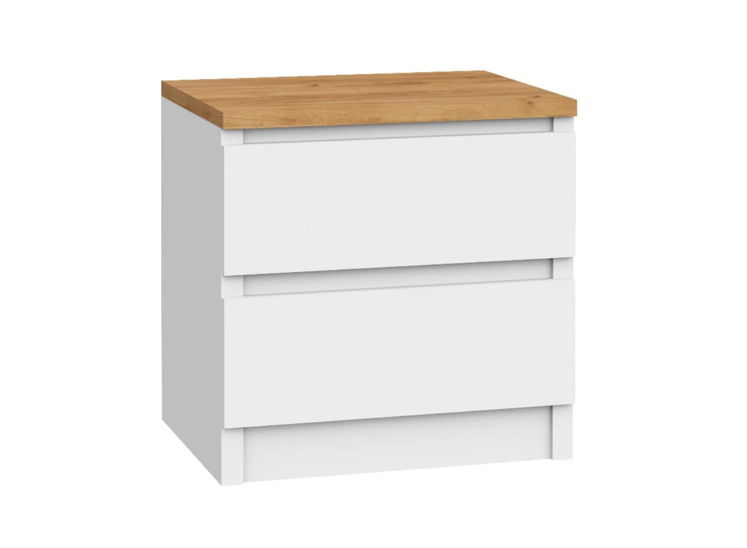 VBChome Nachttisch 40 x 30 x 40 cm Weiss-Eiche Nachttisch mit Zwei Schubladen für das Schlafzimmer G