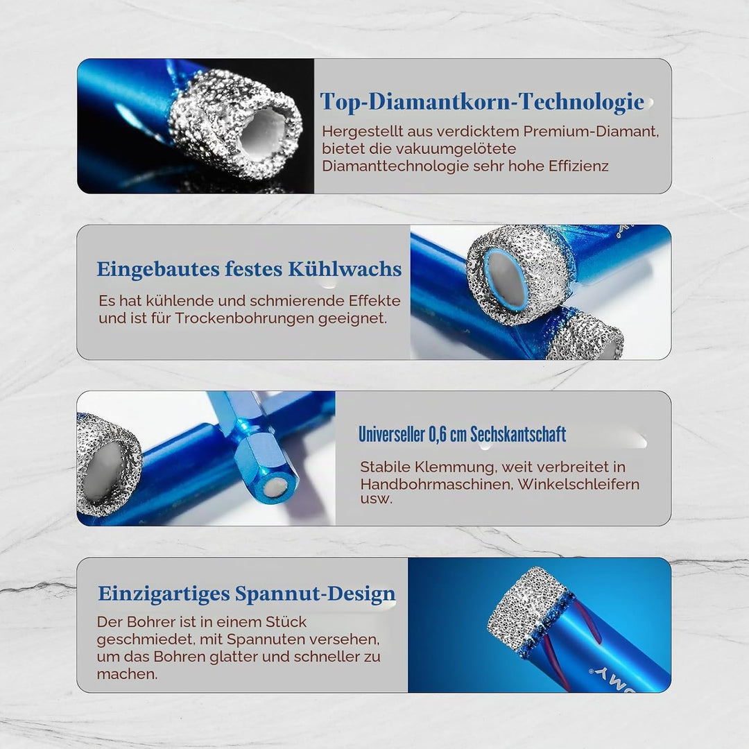 ASNOMY 2Pcs 12mm Diamantbohrer Fliesenbohrer Glasbohrer Set,12mm Diamant Fliesen Bohrer für harte Fl