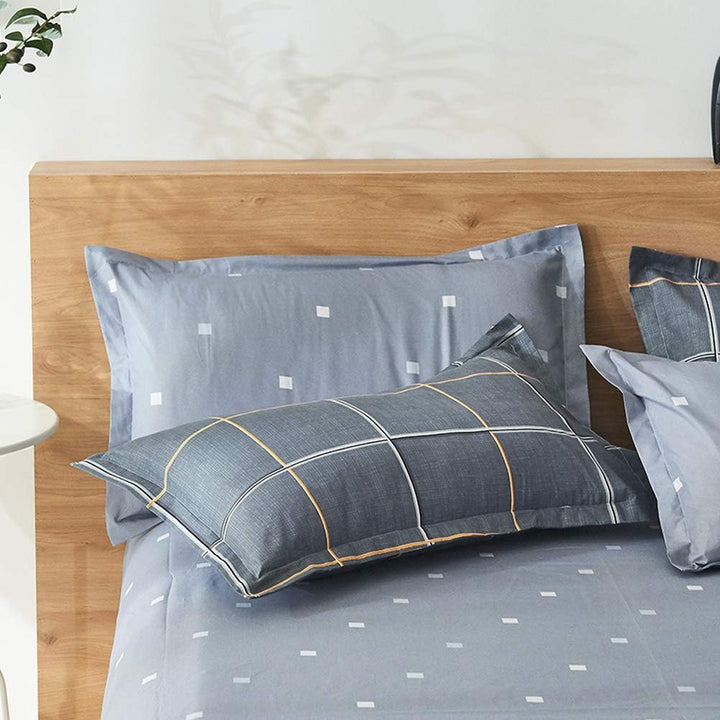 ED-Lumos 4 teilig Bettgarnitur Bettwäsche Set Bettbezug Betttuch Kopfkissenbezug Polyester Grau mit