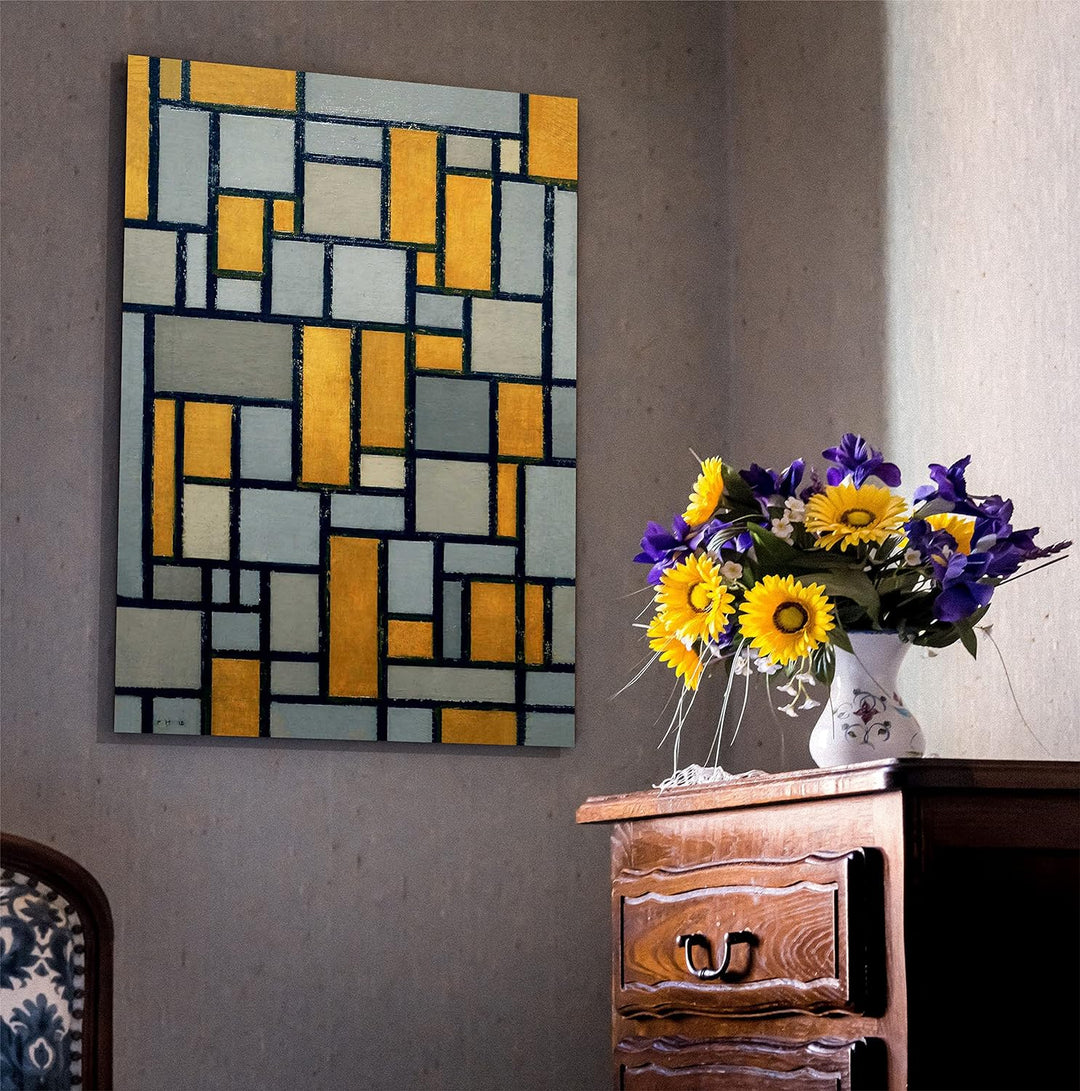 Piet Mondrian Kunstdruck auf Leinwand, gerahmt, 50 x 76 cm Kompositionsraster Nr. 1 50cm x 76cm (20