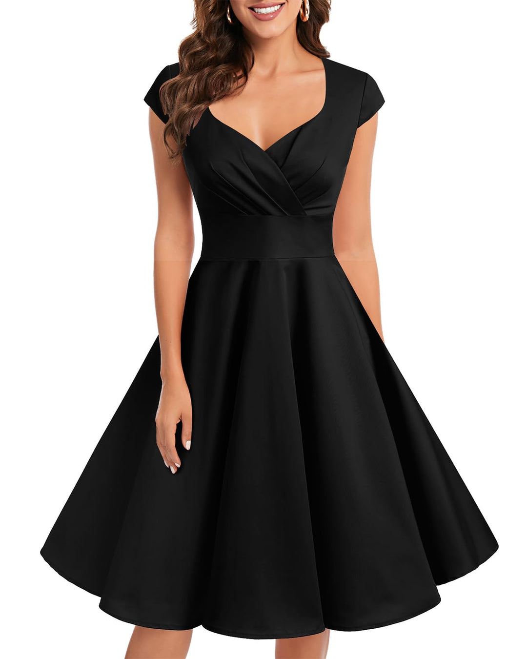 Bbonlinedress 1950er Vintage Retro Cocktailkleid Rockabilly V-Ausschnitt Faltenrock Abendkleid Party