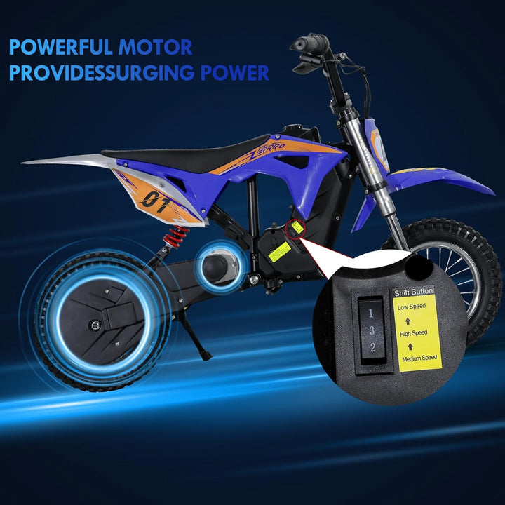 CCLIFE Elektro Motorrad Kinder Lithiumbatterie 36V 300W, 8/12/25 km/h, Elektrisch Pocket Bike Dirt B