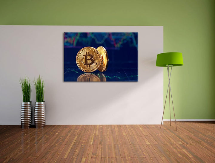 Pixxprint Bitcoin BTC als Leinwandbild | Grösse: 120x80 cm | Wandbild | Kunstdruck | fertig bespannt
