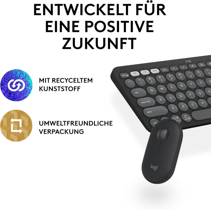 Logitech Pebble 2 Combo, kabellose Tastatur und Maus, leise und mobil, anpassbar, Logi Bolt, Bluetoo