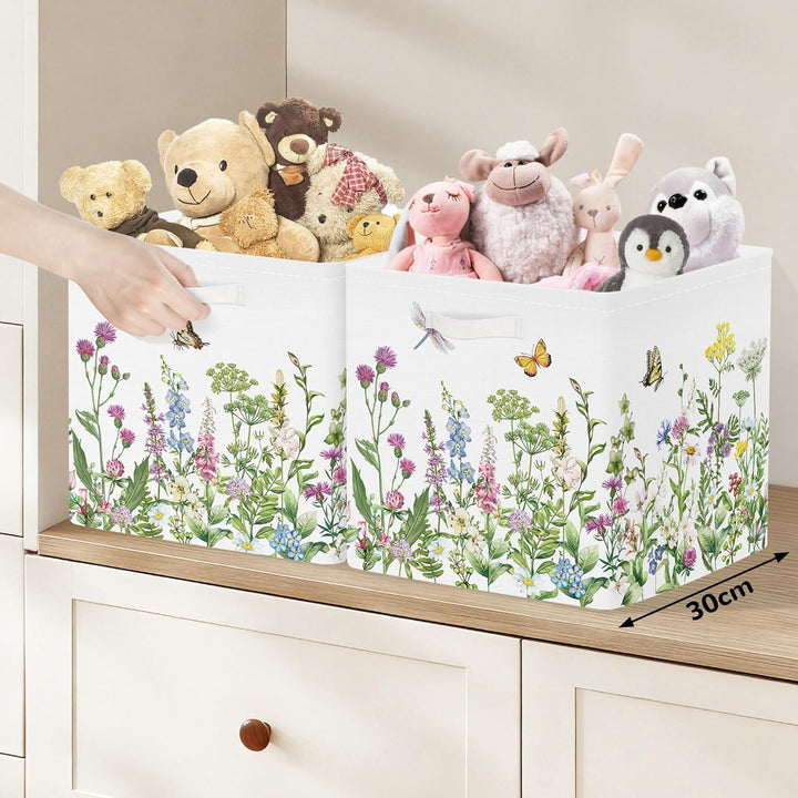 Clastyle 3 Stück Wildblumen Frauen Aufbewahrungsbox Stoff für Kallax Faltbar Aufbewahrungskorb Klein