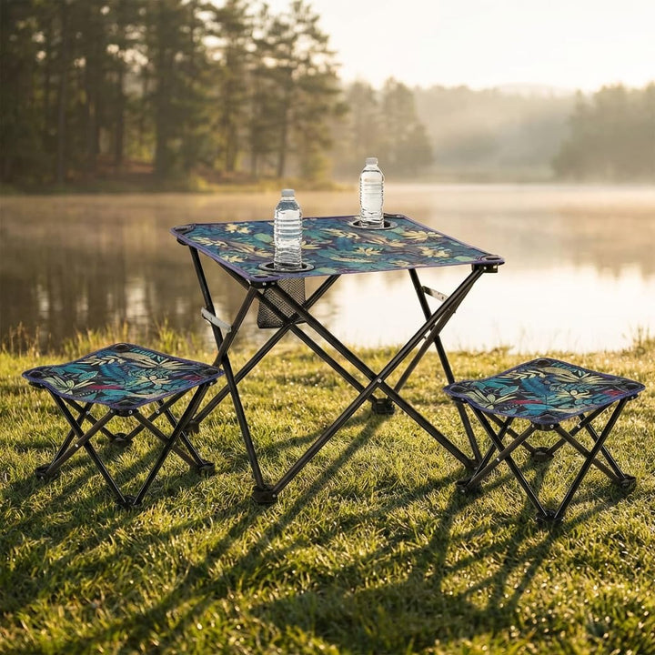 SNZ Campingtisch Klappbar mit 2 Klapphockern, Faltbarer Outdoor Tisch-Set aus Oxford-Nylon, Leicht T