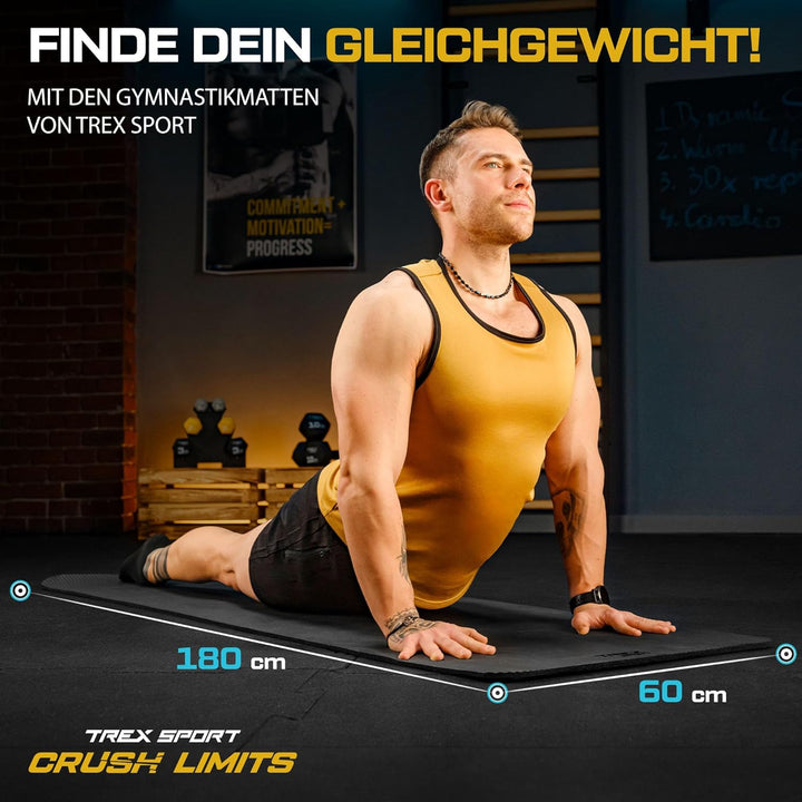 TREX SPORT Gymnastikmatte extra dick und weich | Fitnessmatte 180x60x1cm mit Tragegurt | Yogamatte r