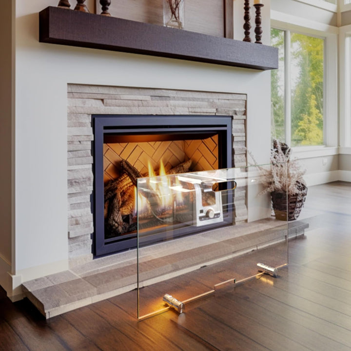 BIJON Kaminschutzgitter aus Spezial-Sicherheitsglas, Hitzeschutz Funkenschuztgitter, Ofenschutzgitte