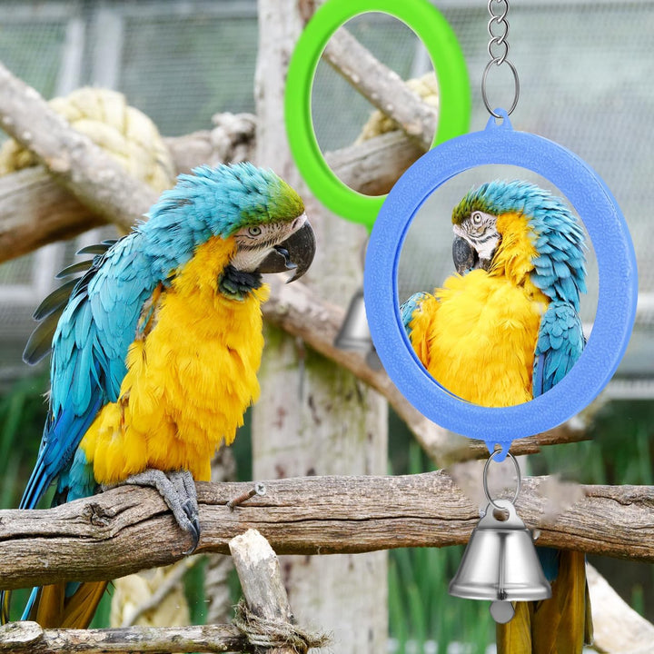 ARTIBETTER 3 Stück Runde Vogelspiegel mit Glöckchen Doppelseitiges Spiegelspielzeug für Papageien Ny