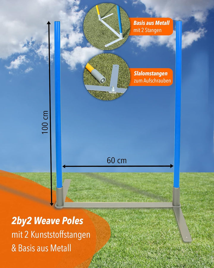 2by2 Weave Poles – Blau – 2er Set Agility-Slalomstangen mit Metallbasis – für Training & Parcoursauf