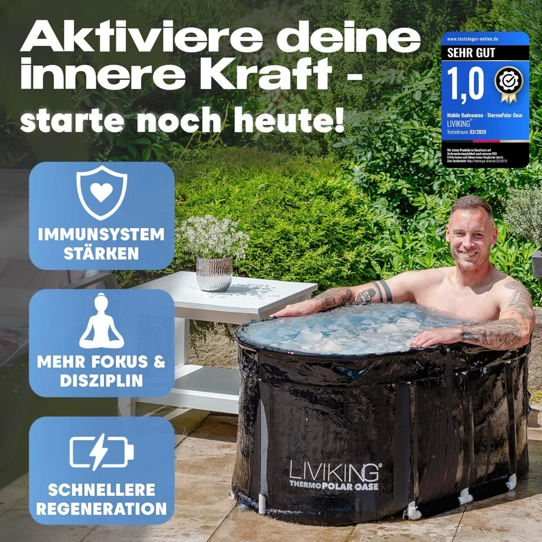 Eisbad + Faltbare Badewanne Erwachsene [120 cm - 2in1 KOMFORT KOMPLETTSET] Eisbaden Tonne, Mobile Ba