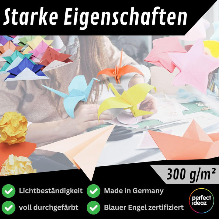 perfect ideaz • 50 Blatt Fotokarton DIN-A2, 10 Farben, stabiler recycling Karton 300 g/m², Made in G