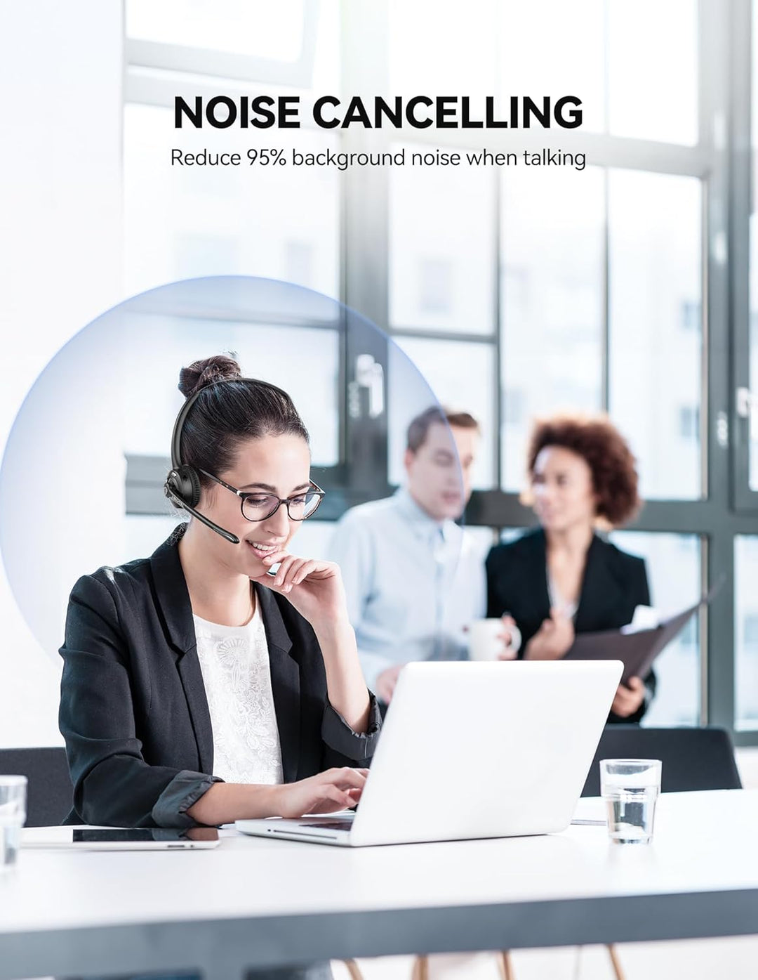 TECKNET Bluetooth Headset mit Mikrofon & USB Dongle, kabelloses PC Headset, Rauschunterdrückung und