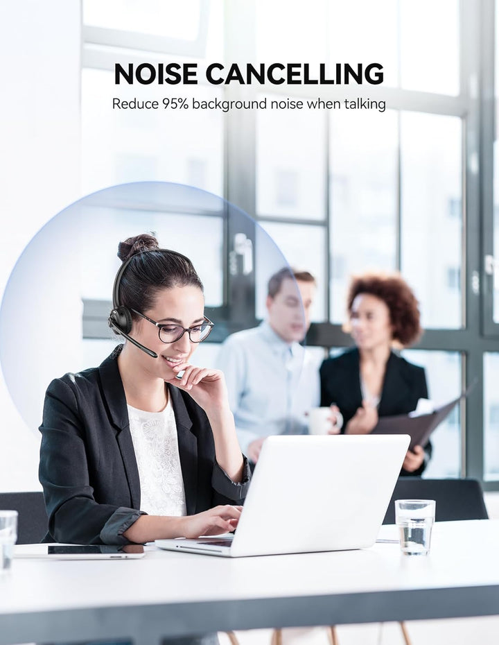 TECKNET Bluetooth Headset mit Mikrofon & USB Dongle, kabelloses PC Headset, Rauschunterdrückung und