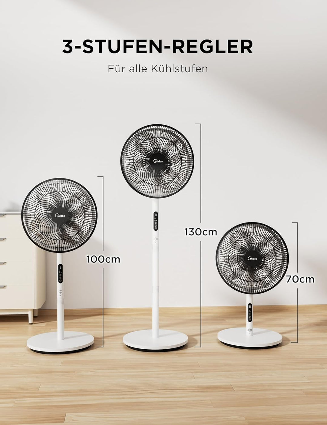 Midea FS35-26XRD Standventilator, höhenverstellbar (700-1300mm) mit DC-Motor & Mobius AeroBlade™, 3