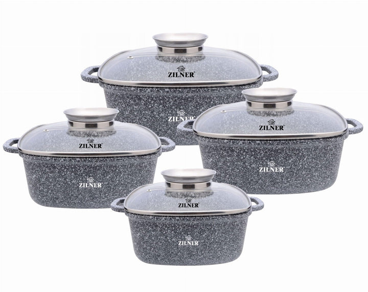 Zilner Topfset - Kochtopf Set 8-teilig - Marmorbeschichtung und Keramikbeschichtung - mit Glasdeckel