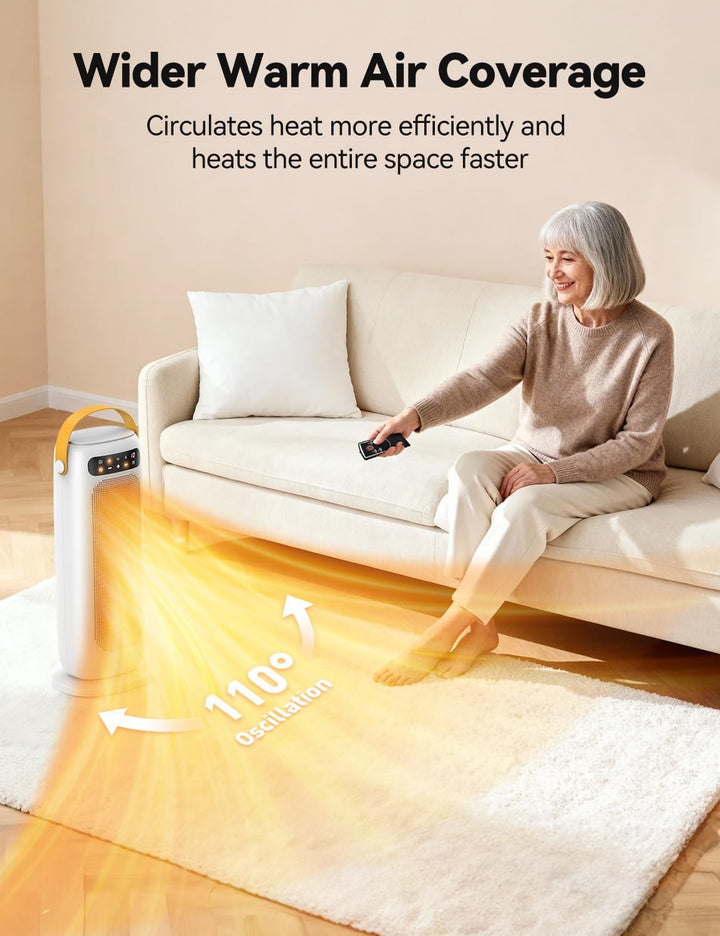 Heizlüfter Energiesparend, 35dB Leise & Kraftvoll 1500W PTC Keramik Heizlüfter mit Fernbedienung, 4