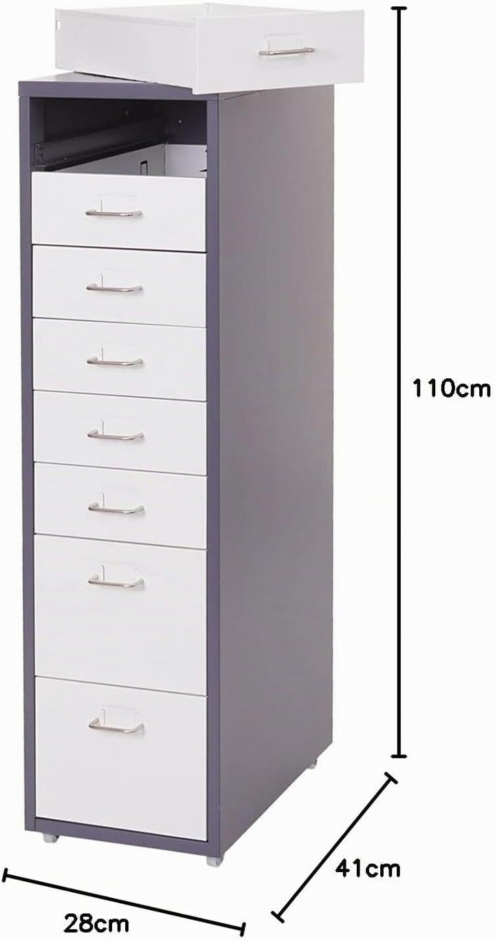 Mendler Rollcontainer Boston T851, Schubladenschrank Stahlschrank, 110x28x41cm 8 Schubladen - dunkel