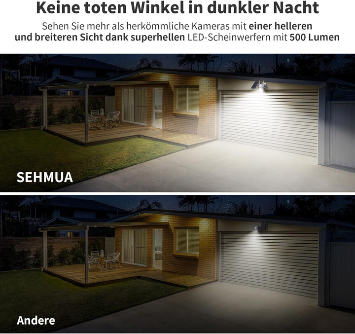 SEHMUA 2K Überwachungskamera Aussen Akku WLAN, 360° PTZ Kamera Überwachung Aussen Solar mit PIR-Erke