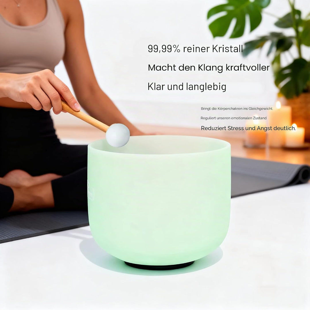 Hye-eun 432hz Kristall Klangschalen Set, 7-12 Zoll Minzgrün Farbe Quarz Crystal Singing Bowl Meditat