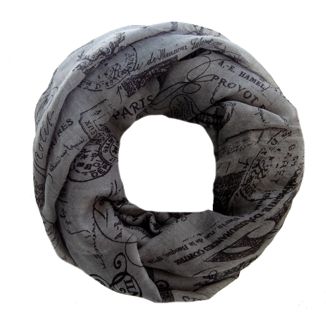 Striessnig Wien – Loop Schal Grau, Motiv Paris, grosses Damen Schlauchtuch in grau schwarz, ca. 90 x