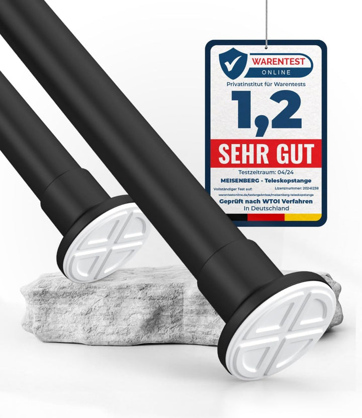 MEISENBERG Gardinenstange ohne Bohren 210-260cm, Ø32mm Matt Schwarz belastbare Klemmstange zum Auszi