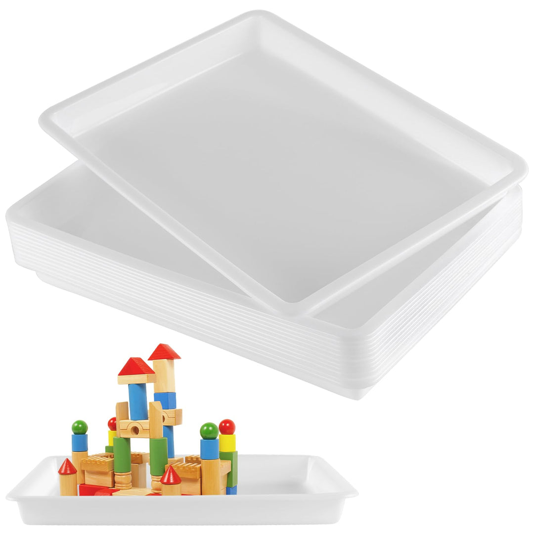 SINJEUN 12 Stück Kunsttabletts Weiss aus Kunststoff, 39,5 x 28,5 x 4 cm Materialschalen Stapelbar Ak
