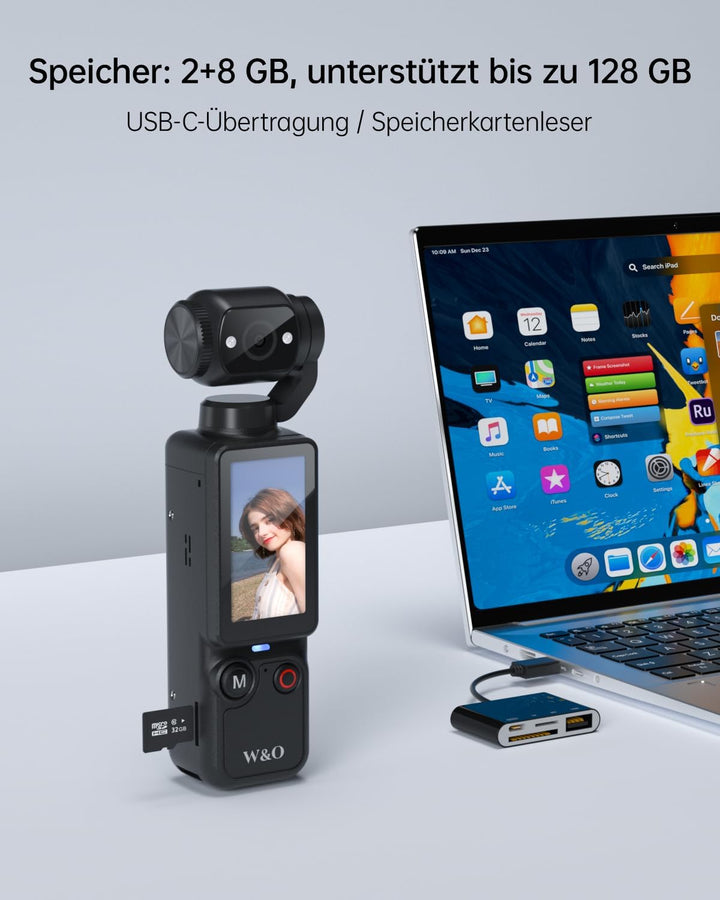 W & O 2,5K Vlog Kamera mit 180° Drehbarer Objektiv,Taschen Körperkamera Bodycam mit Audio&Video Aufn