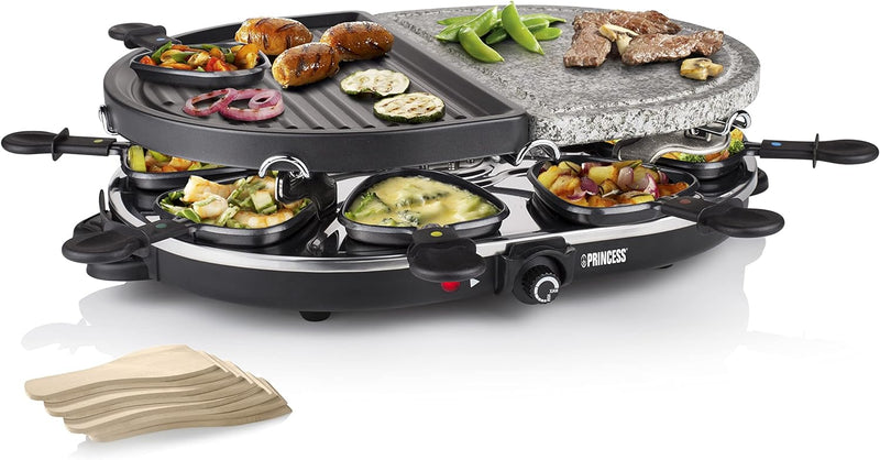 Princess Raclette Grill - Oval, mit Stein- und antihaftbeschichteter Grillplatte, für 8 Personen, 12