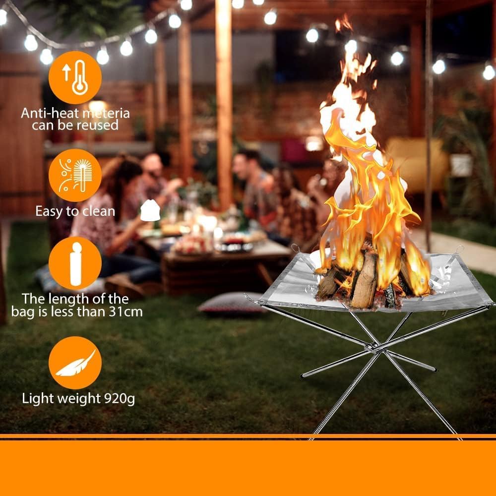 Tragbare Feuerstelle für Outdoor-Camping, 56cm Faltbare Edelstahlgeflecht Feuerstelle Grill-Feuersch