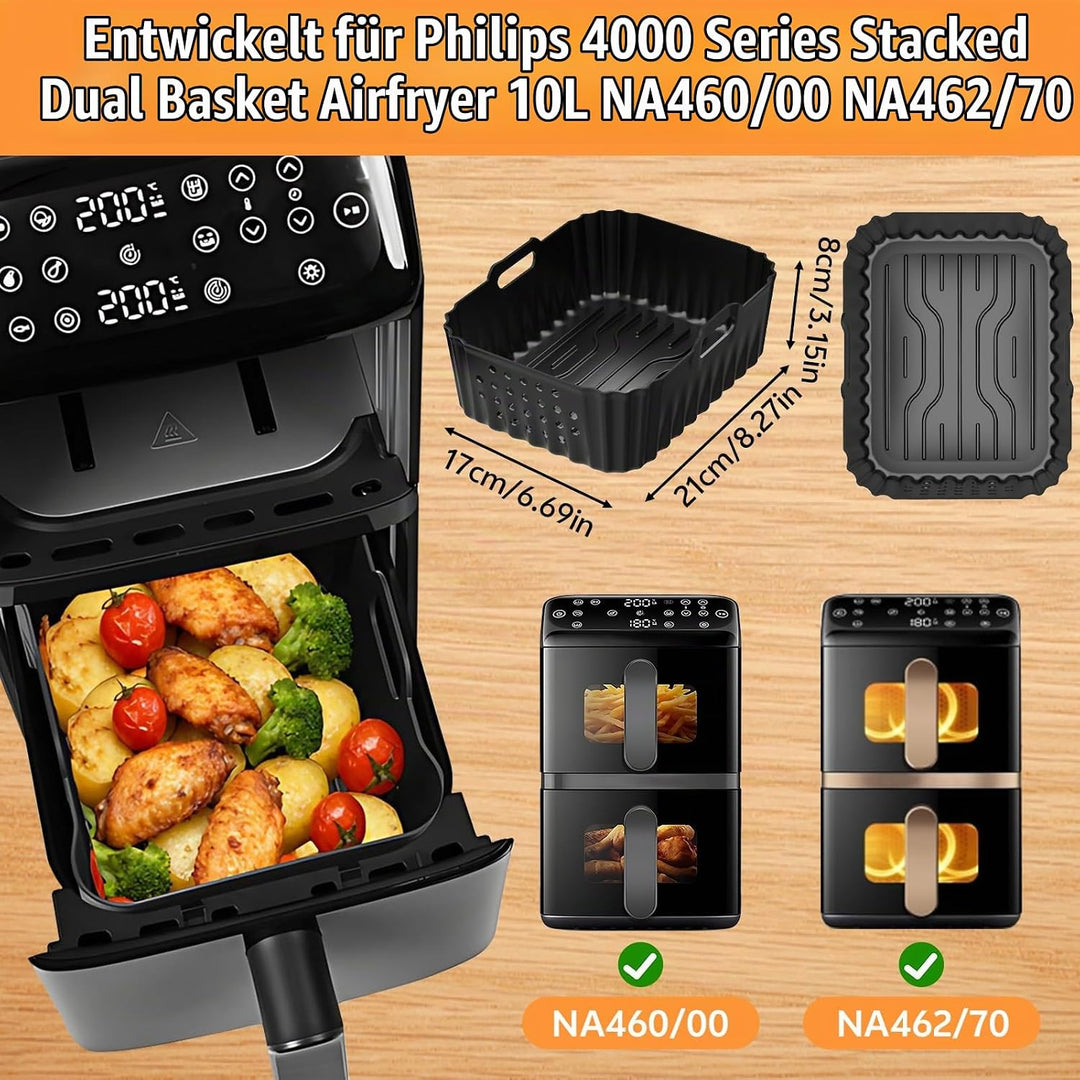 Airfryer Silikonform Heissluftfritteuse Zubehör für Philips Airfryer 4000 Series Stacked Dual Basket