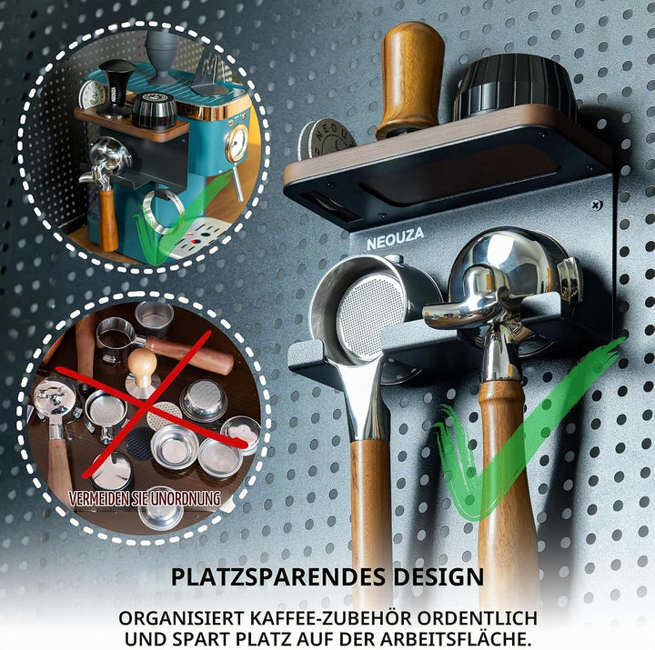 NEOUZA Espressozubehör-Halter, wandmontierter Organizer für Kaffeestampfer, Verteiler, Siebträger, P