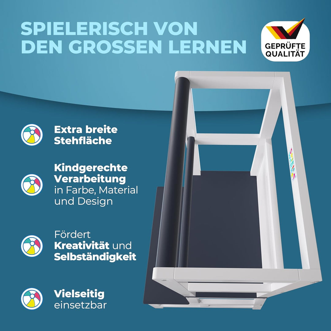 Spielwerk® Lernturm ab 2 Jahren Kinder mit Tafel Montessori 93cm Hoch Learning Tower 100kg Belastbar