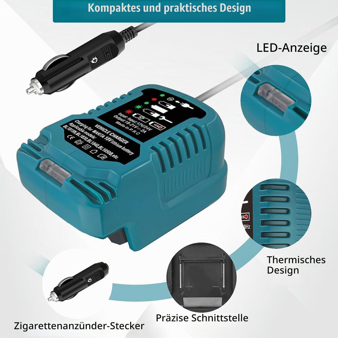 Auto Ladegerät für Makita 18V Akku, Mini-Ladegerätersatz für Makita 18 Volt Batterie BL1815 BL1820 B
