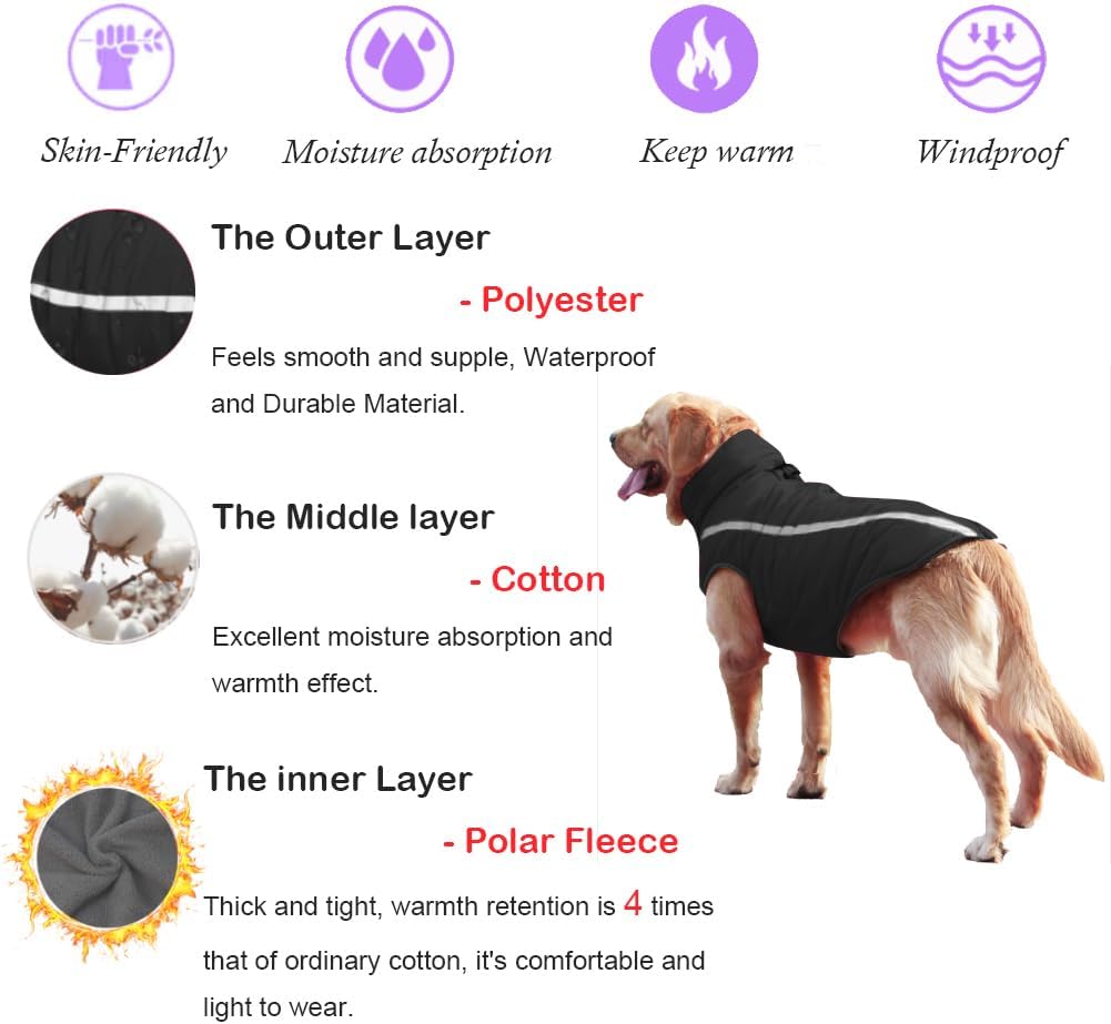 FEimaX Hundemantel Hundejacke wasserdichte Reflektierende Wintermantel mit Fleece Gefüttert Hund Wel