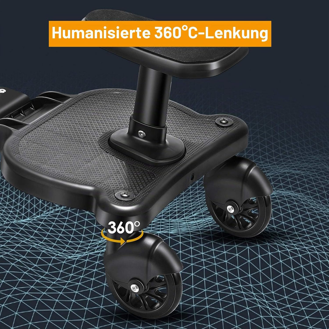 Buggy Board mit Sitz, FNRIDS Trittbrett für Kinderwagen Universal,mit Aufhängegurt, stabiles Two Whe