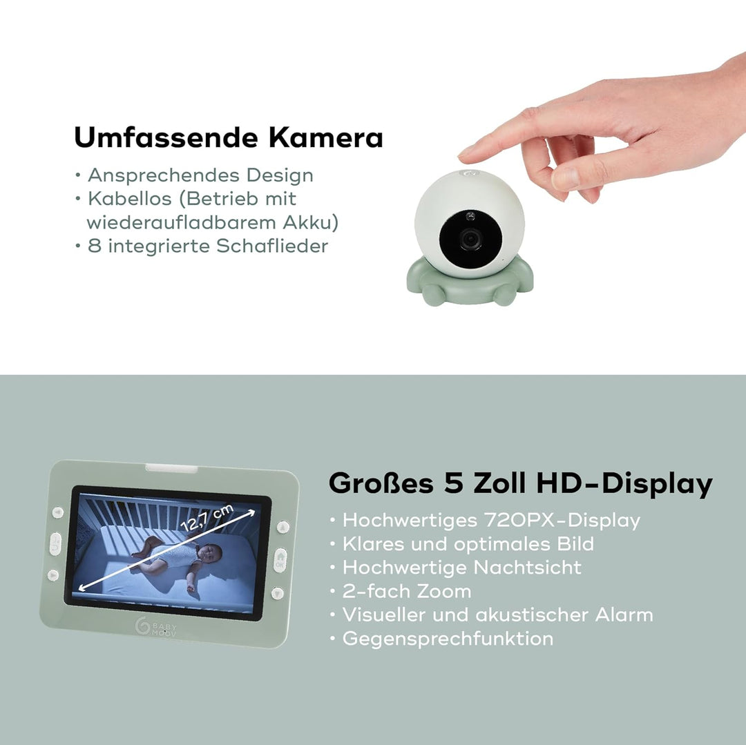 Babymoov Babyphone mit Kamera YOO GO PLUS HD, 5"-Display in HD-Qualität 720px, 8 Stunden Akkulaufzei