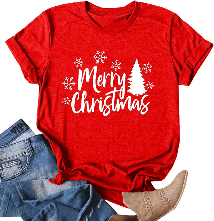 Weihnachtsbaum T-Shirt Für Damen Merry Christmas Bedruckte T-Shirts Kurzarm Holiday Tshirt Oberteile