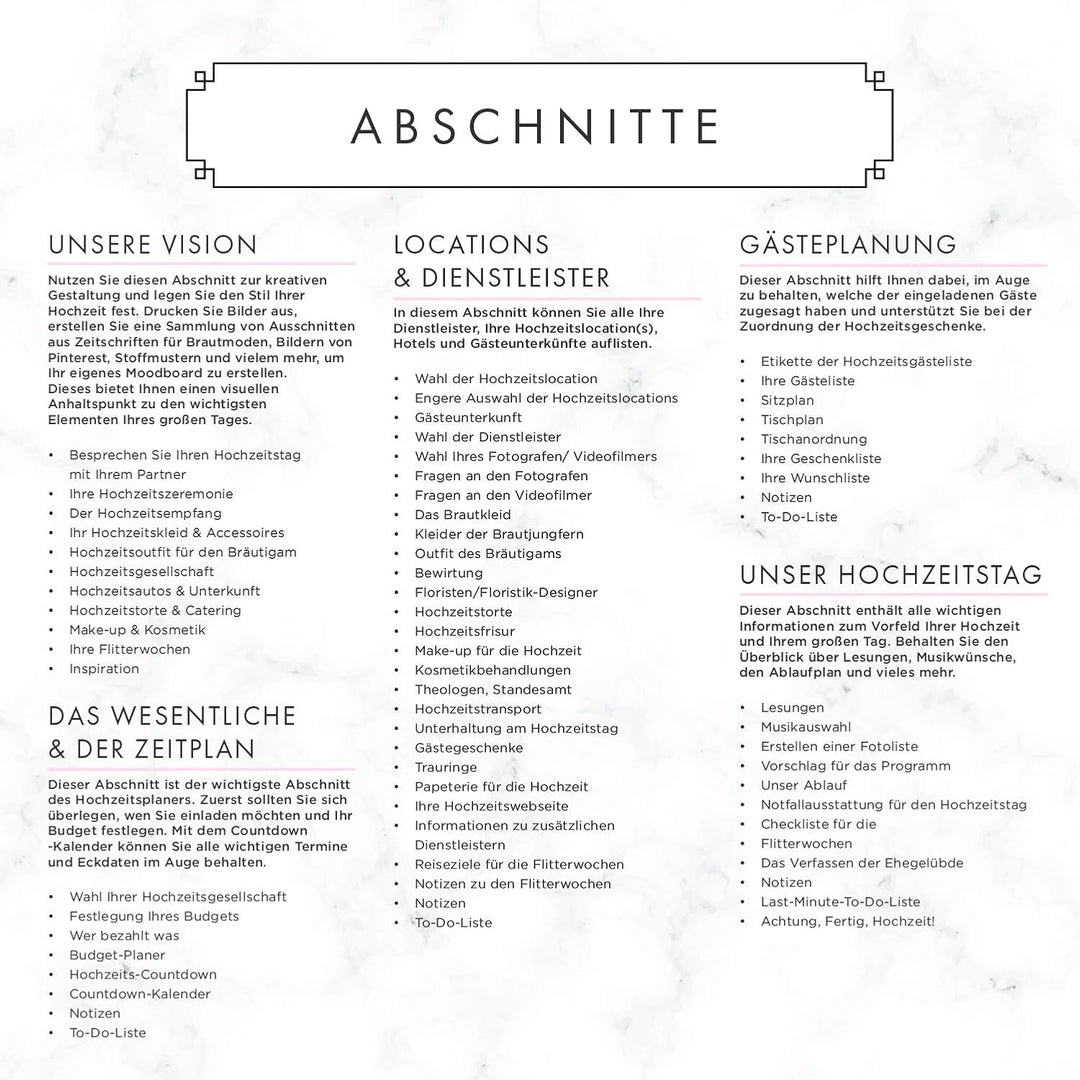 Hochzeitsplaner Deutsch Organizer Buch & Hochzeit Kalender Marmor Design Gold - German Wedding Plann