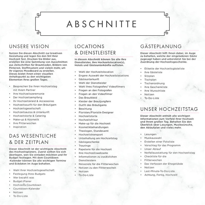 Hochzeitsplaner Deutsch Organizer Buch & Hochzeit Kalender Marmor Design Gold - German Wedding Plann