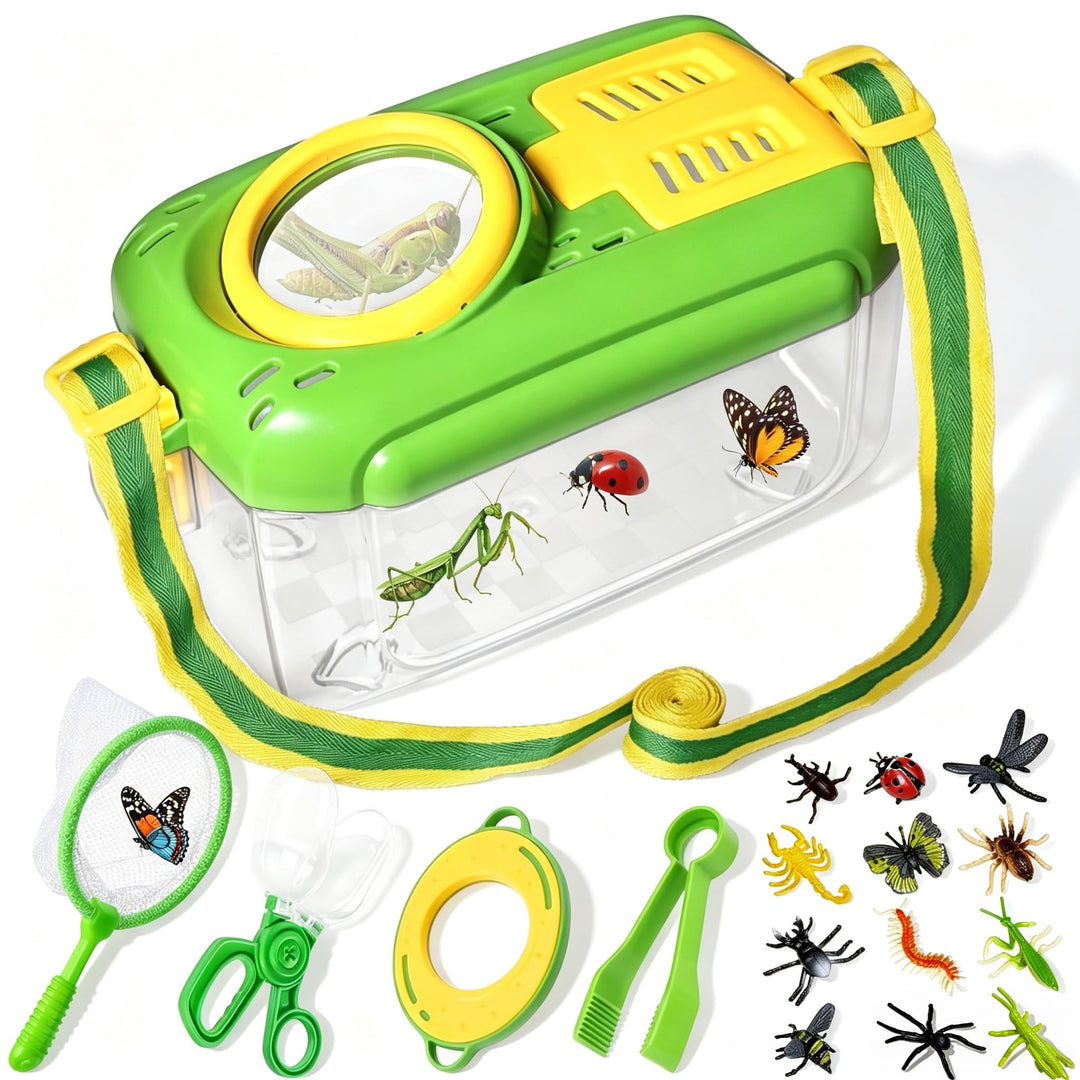 Entdecker Set für Kinder ab 4, 17 Stück Forscherset für Kinder, Insektenbox mit Lupe, Kinderlupe, In