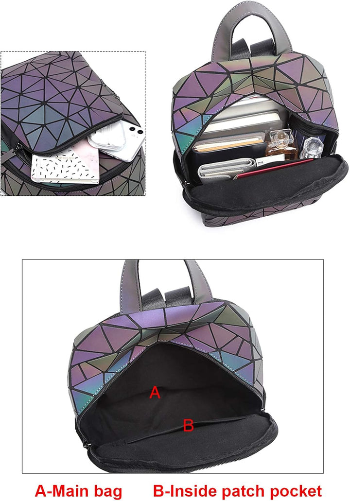 RANSUU Geometrische Taschen Reflektierend Rucksack Damen, Handtasche Holographic Holo Schultertasche