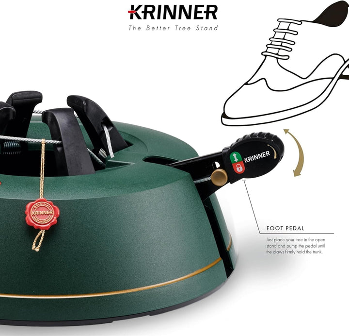 KRINNER Weihnachtsbaum Christbaumständer Comfort S Grün 34cm inkl. Fusspedal- und Einseiltechnik für