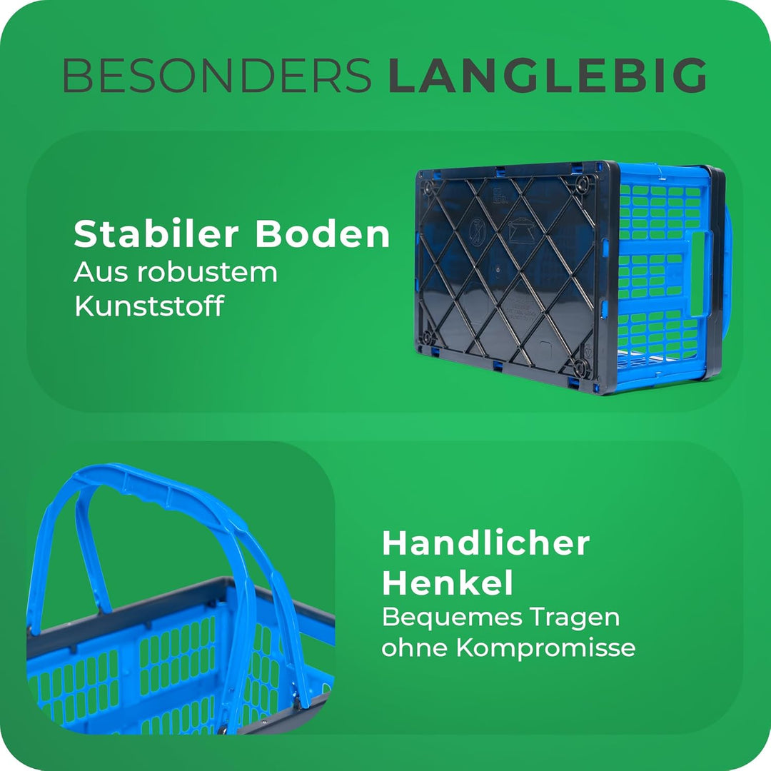 Novaliv Klappbox Blau 10er Set - 16L Faltkorb mit Henkeln - Vielseitiger Einkaufskorb - Praktische A