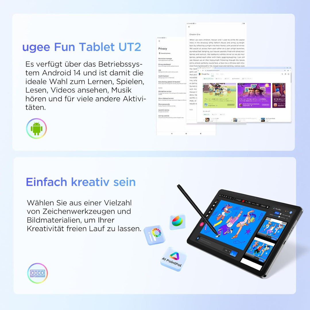 UGEE UT2 Fun Drawing Pad Standalone No Computer Needed mit 10,36 Zoll 2K Display und NanoMatte Finis