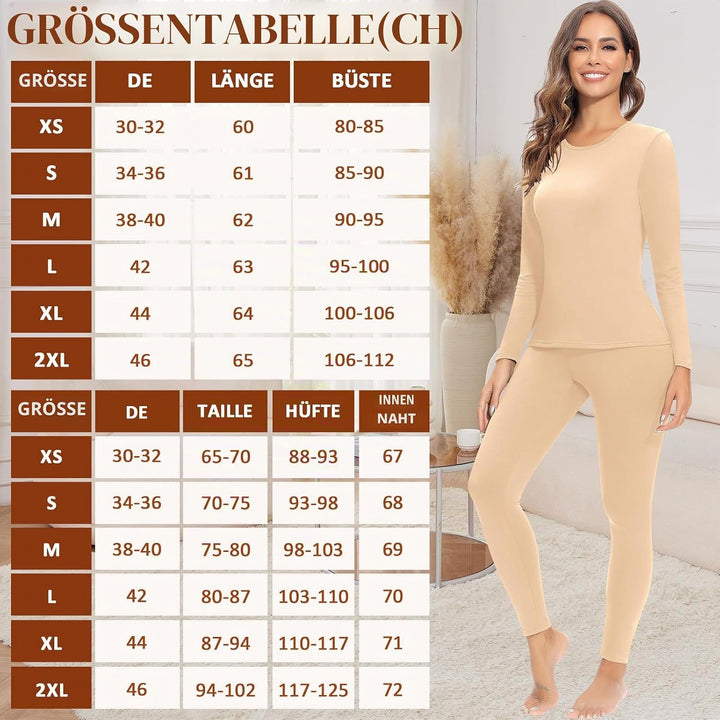 Jiuday Thermounterwäsche Damen Winter Funktionswäsche Set Warm Thermo Unterwäsche Atmungsaktiv Flexi