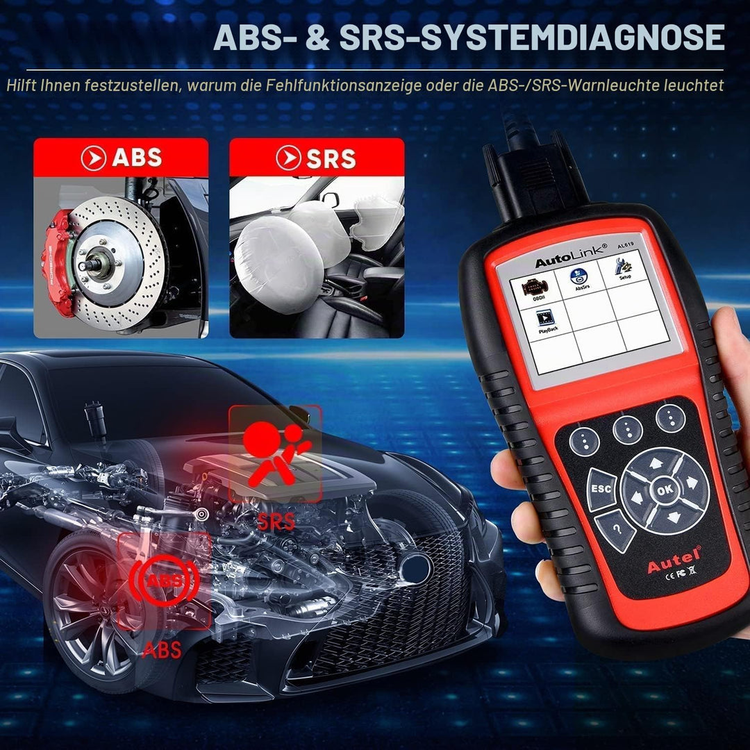 Autel AutoLink AL619 2023 Neuester OBD2 Scanner, Auto ABS/SRS Diagnosegerät, Zurücksetzen der ABS Ai