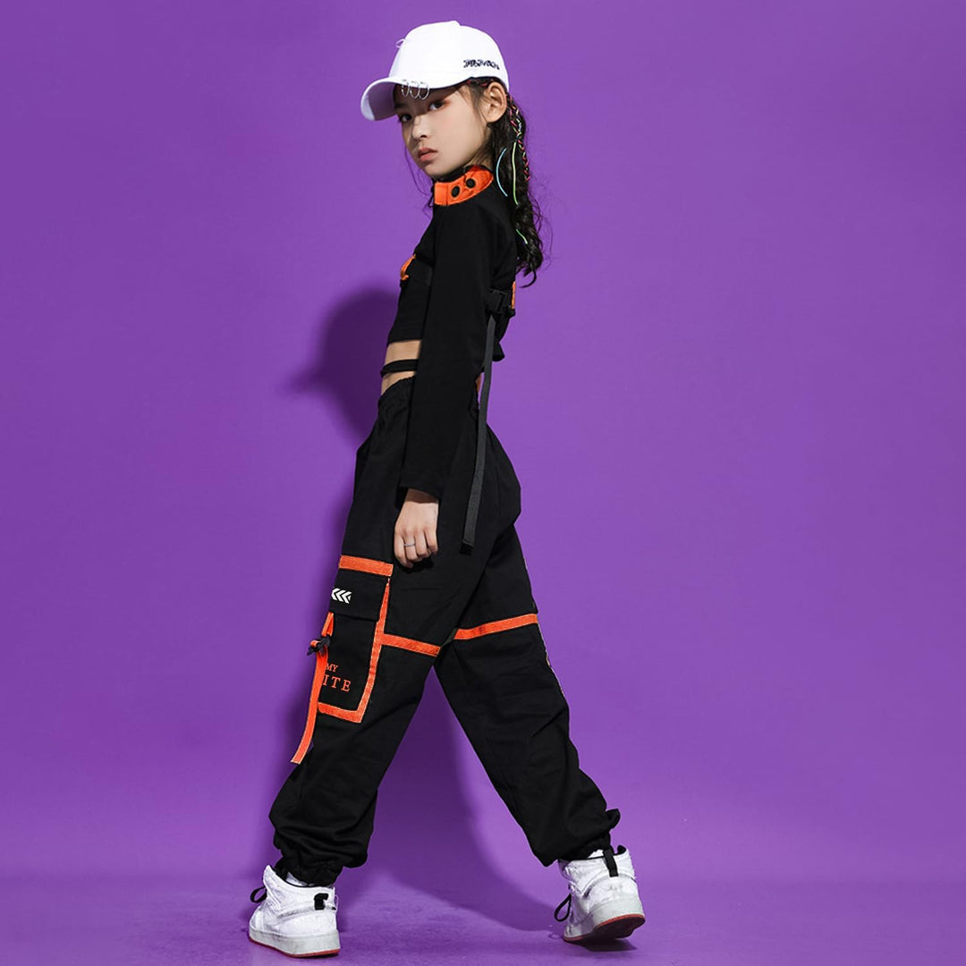 LOLANTA Hip Hop Kleidung Mädchen, Teenager Jazz Tanz Outfit,Bauchfreies Oberteil Cargohose Kleidungs