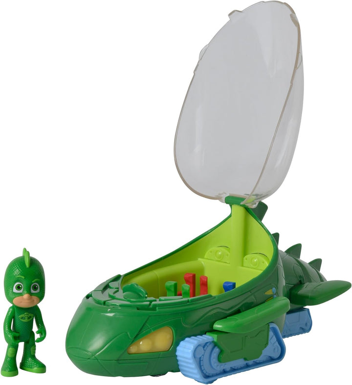 Simba 109402152 - PJ Masks Deluxe Geckomobil, Licht und Sound, 27cm, mit Spielfigur 8cm, Schwanz und