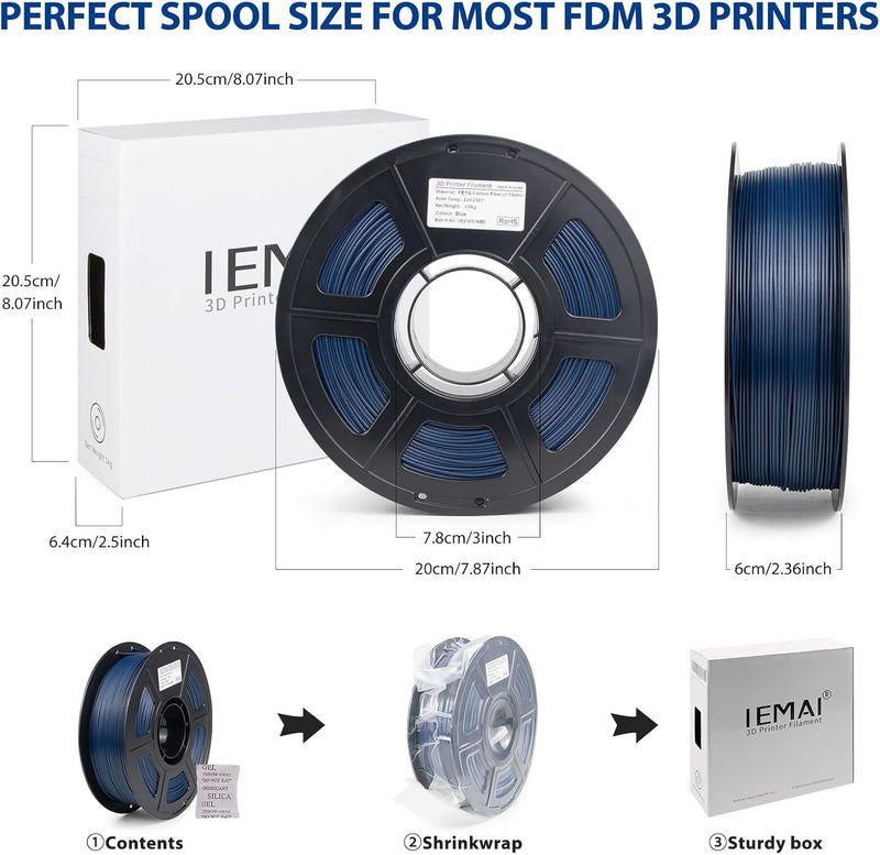 IEMAI PETG Kohlefaser Filament 1,75 mm, Blau Kohlefaser PETG Filament, 3D Drucker Filament PETG Kohl